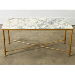 French Midcentury Marble and Brass Coffee Table
