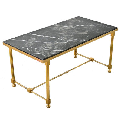 French Midcentury Black Marble and Brass Coffee Table