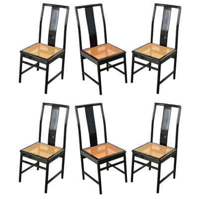 Italian Set of Six Cane & Ebonized Dining Chairs