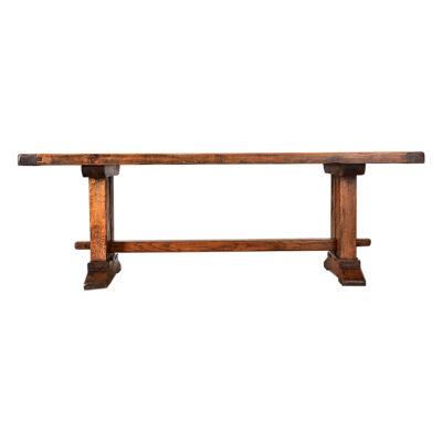 French 19th Century Solid Oak Trestle Base Table