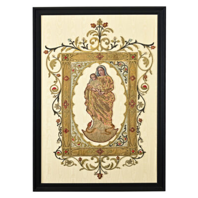 French 19th Century Raised Embroidery of Madonna & Child