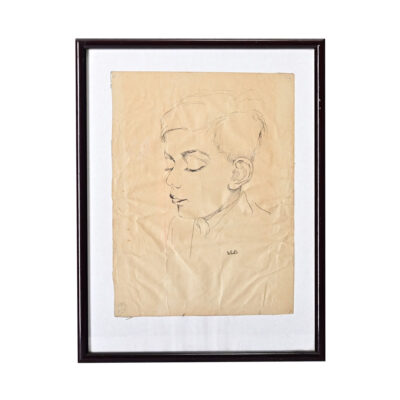 French Vintage Framed Pen Sketch on Paper