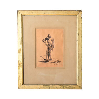 French Framed Drawing of a Knight by Eugene Giraud