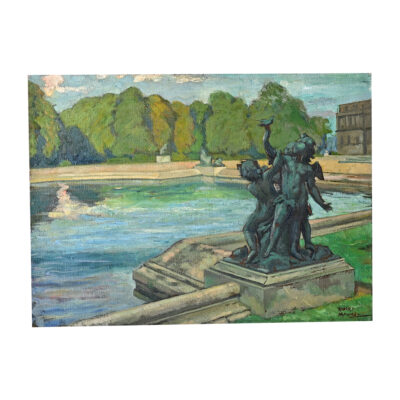 French Vintage Robert Mahias Painting, Versailles Fountain
