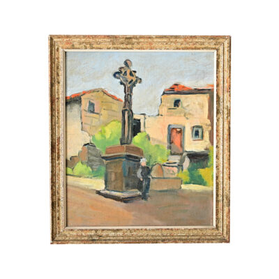 French Vintage Framed Painting of a Cross