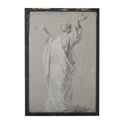 French Vintage Charcoal Drawing of Jesus