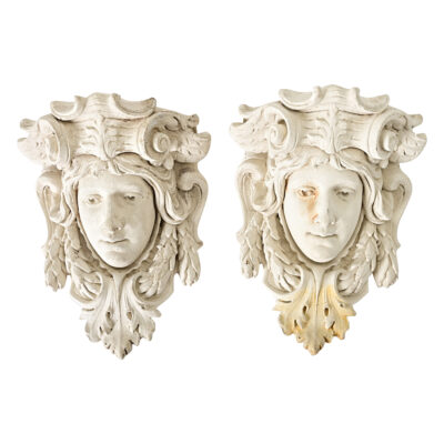 French Pair of Reproduction Plaster Wall Planters