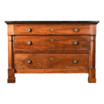 French 19th Century Empire Walnut Commode with Fossil Marble Top 1 French 19th Century Empire Walnut Commode with Fossil Marble Top