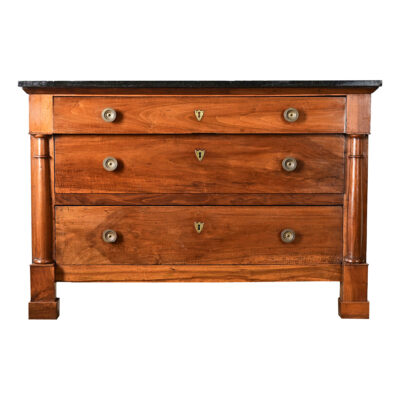 French 19th Century Empire Walnut Commode with Fossil Marble Top