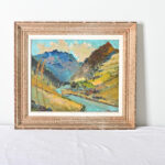French Vintage Framed Mountain Landscape