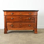 French 19th Century Empire Walnut Commode with Fossil Marble Top