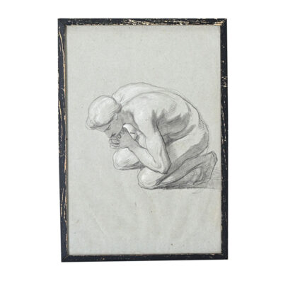 French Vintage Framed Charcoal Study of a Young Male
