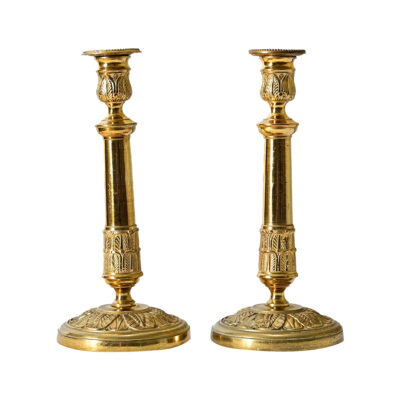 French Pair of Brass Empire Style Candlesticks