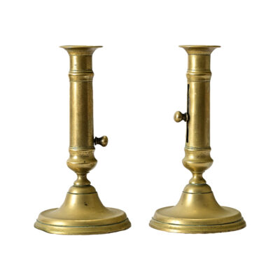 French Pair of 19th Century Brass Courting Candlesticks