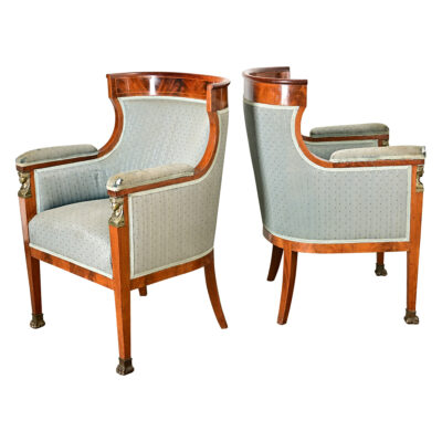 French 19th Century Mahogany Pair of Empire Arm Chairs