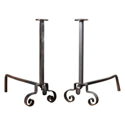 French Pair of Hand Forged Iron Andirons