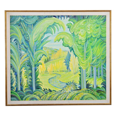 French Mid Century Electric Landscape Painting in Gilt Frame