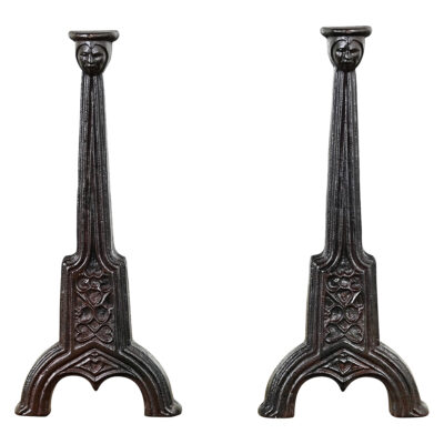 French 19th Century Gothic Revival Andirons