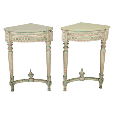French Pair of Vintage Louis XVI Style Corner Demilunes