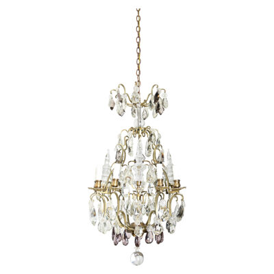 French 19th Century Brass & Crystal Chandelier