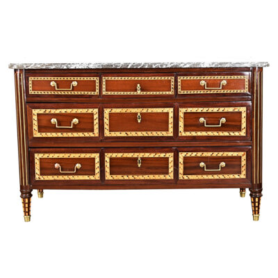French 18th Century Louis XVI Style Inlay Mahogany Commode