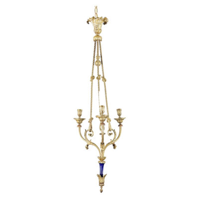 French 19th Century Gilt Bronze and Ceramic Chandelier
