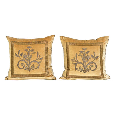 BVIZ Pair of Antique European Raised Bronze Embroidery Pillows