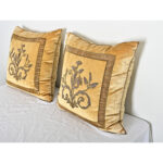 BVIZ Pair of Antique European Raised Bronze Embroidery Pillows