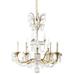 French Midcentury Brass and Crystal Chandelier