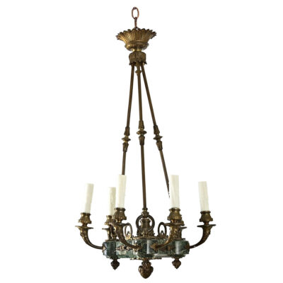 French 19th Century Empire Marble & Gilt Bronze Chandelier