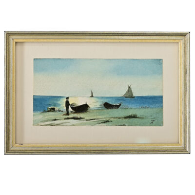 French Vintage Framed Watercolor Seascape