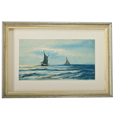 French Vintage Framed Watercolor Seascape