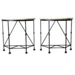 Pair of Iron and Marble Demilune Consoles