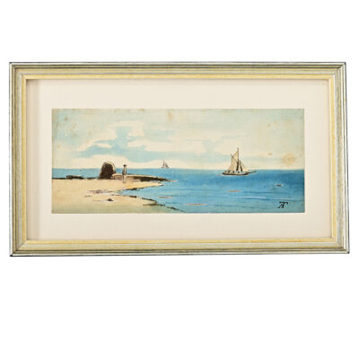 French Vintage Framed Watercolor Seascape