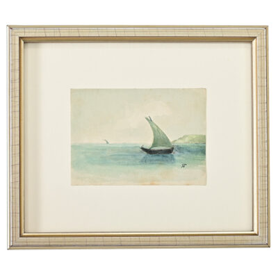 French Vintage Framed Watercolor Seascape