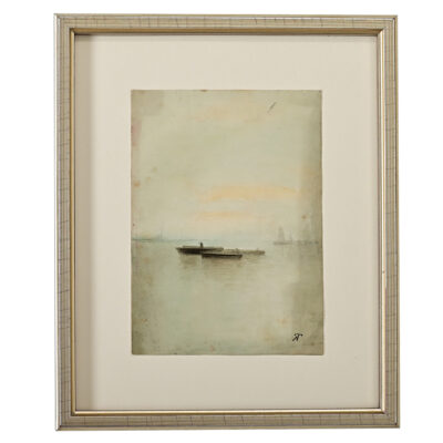 French Vintage Framed Watercolor Seascape