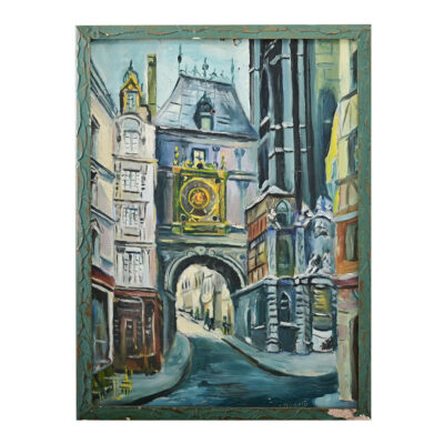 French Vintage Cityscape Painting of Rouen