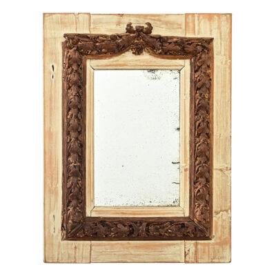 Portuguese 18th Century Gilded Carved Oak Mirror on Painted Backboard