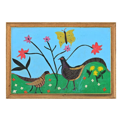 French Vintage Framed Painting of Pheasants