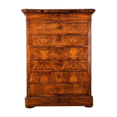 French 19th Century Louis Philippe Burl Walnut Tall Chest