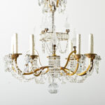 French Midcentury Brass and Crystal Chandelier