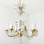 French Midcentury Brass and Crystal Chandelier