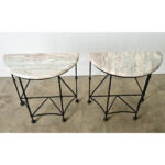 Pair of Iron and Marble Demilune Consoles