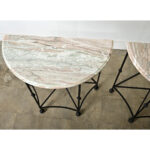 Pair of Iron and Marble Demilune Consoles