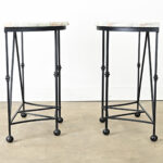 Pair of Iron and Marble Demilune Consoles