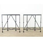 Pair of Iron and Marble Demilune Consoles