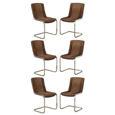 French Midcentury Cantilever Chrome Dining Chairs