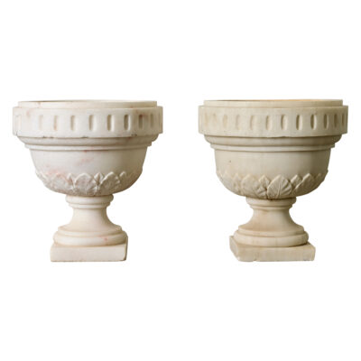 Portuguese Pair of Carved Alabaster Urns