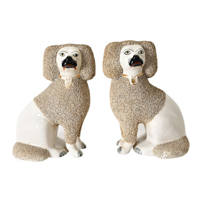 English Pair of 19th Century Staffordshire White Poodle Dogs