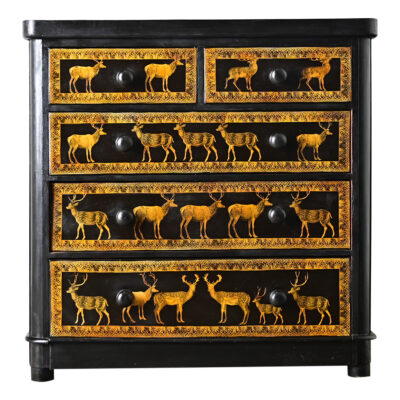 English 19th Century Pine Chest with New Paint & Decoupage